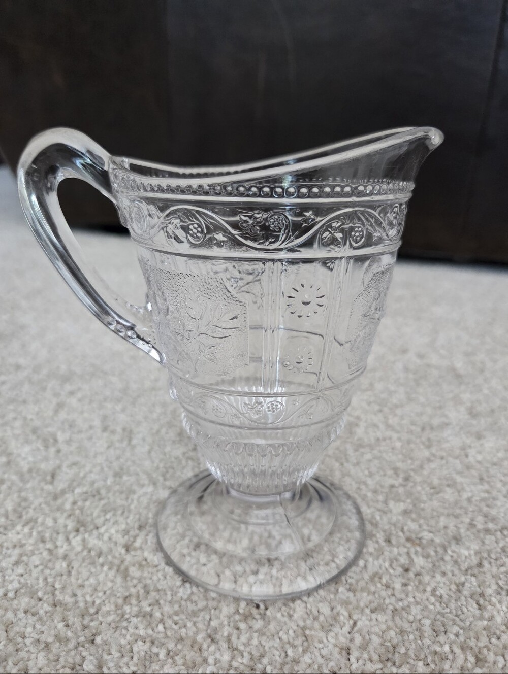 Antique Pressed Glass Pedestal Pitcher - Bryce Brothers Willow Oak